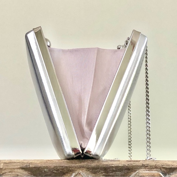 EVER NEW Handbag Silver Pink Clutch Bridal Bridesmaid Wedding Formal Dressy - Picture 4 of 16